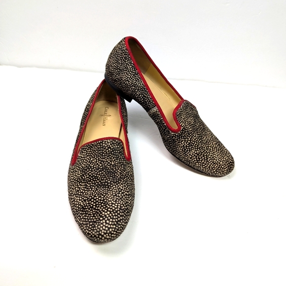 Cole Haan Shoes - Cole Haan size 7 Calf Hair Speckled Loafers Slip On Red Trim Flats Old Money